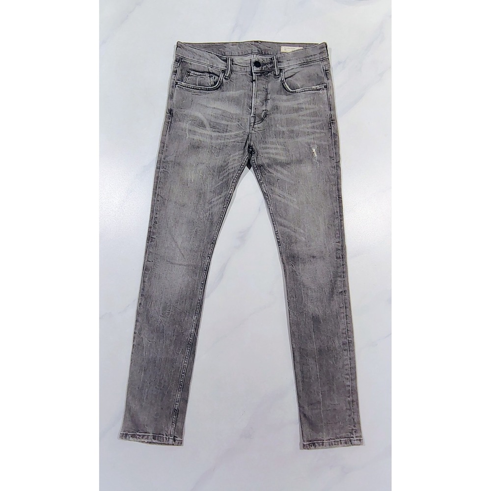 ALL SAINTS Rex Jeans Mens 31x32 Gray Wash Button Fly Distressed Slim Fit Denim - Picture 1 of 10